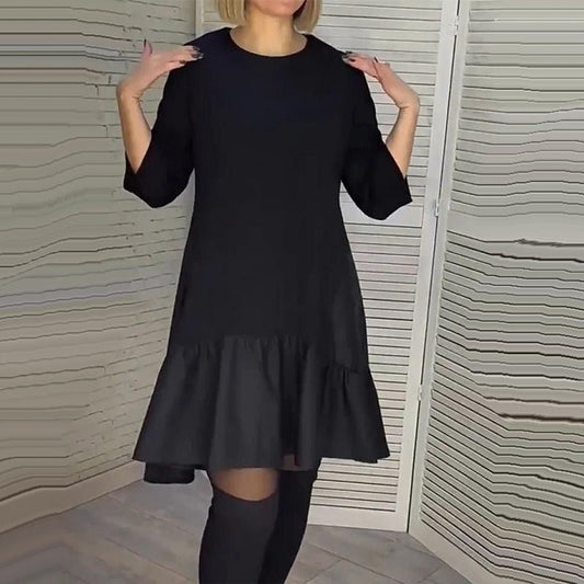💞Luźna plisowana elegancka czarna sukienka
