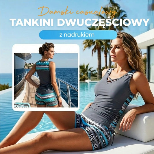 Kostium kąpielowy w paski w stylu minimalistycznym dla kobiet w dużych rozmiarach – top + spodenki