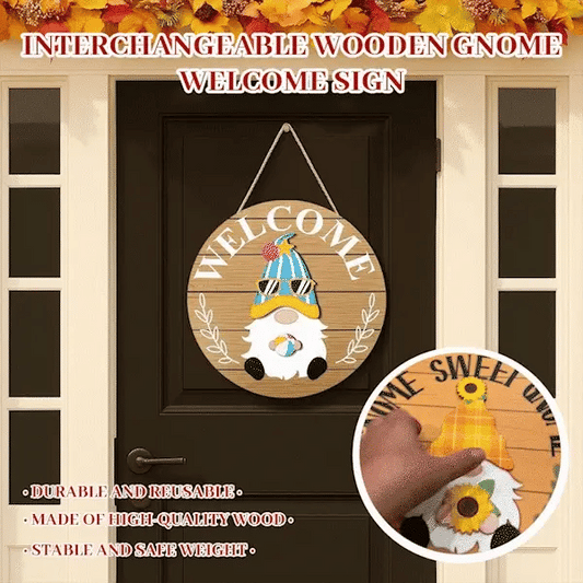 Promocja sezonowa🌟Całoroczny festiwal kreatywności!🎄Wymienne drewniane tabliczki powitalne z krasnalami🎈