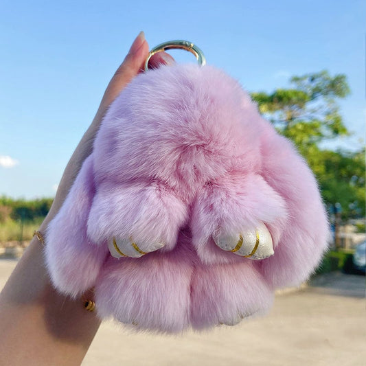 🐰 Ręcznie robiony miękki brelok do kluczy w kształcie króliczka z pomponem – imitacja futra i uroczy dodatek do torebki