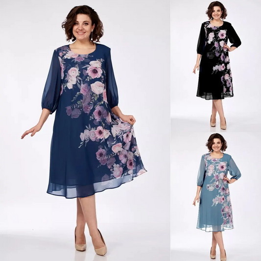 Eleganckie sukienki damskie z okrągłym dekoltem w kwiaty