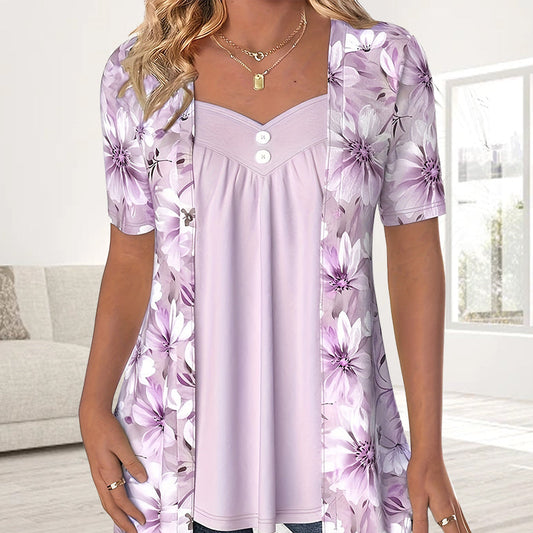 👚Damski patchworkowy top w nieregularne kwiaty✨