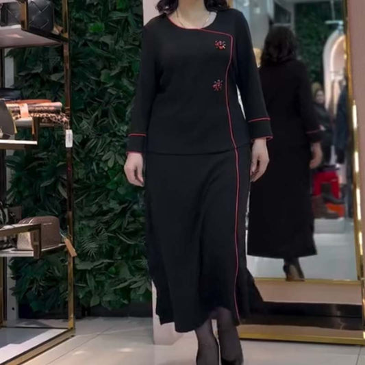 👗Dwuczęściowy damski elegancki czarny top i spódnica