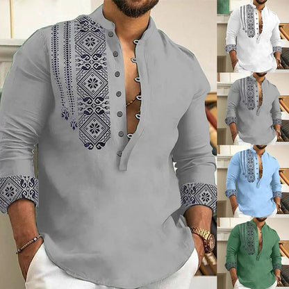 👔Koszula męska z kołnierzykiem stojącym Casual Shirt