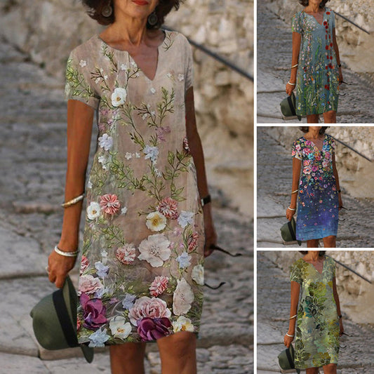 🌺Lniana sukienka z nadrukiem w stylu casualowym
