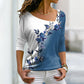 Damska koszulka z długim rękawem V-Neck Floral Colorblock