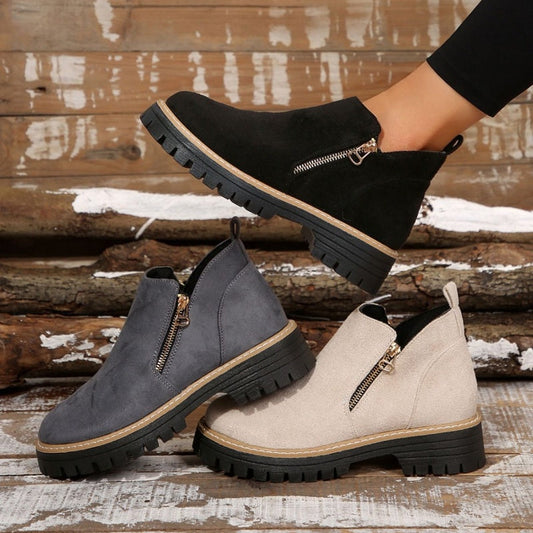 🔥Kobiety Round-Toe buty kostkowe z zamkiem błyskowym bocznym👢