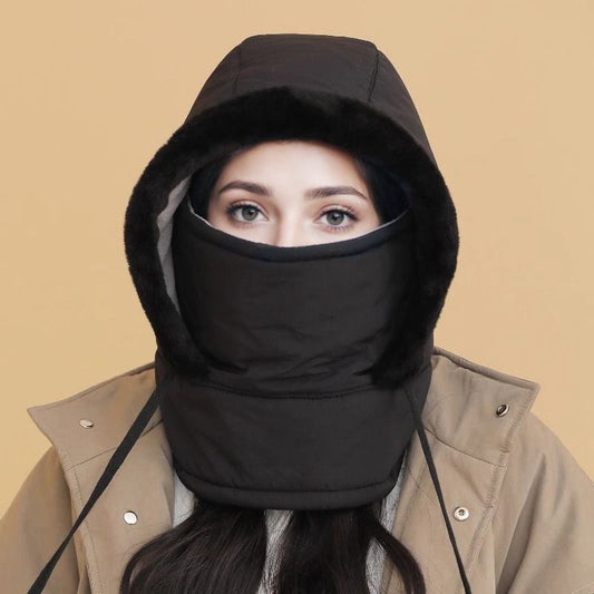 Czapka termiczna unisex z grubszym materiałem, polarową podszewką i dołączoną osłoną na twarz