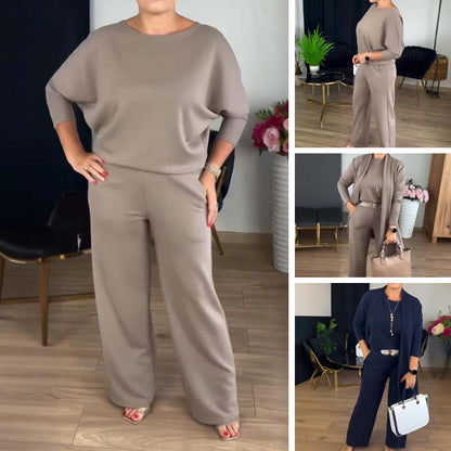 【S-5XL】💝Elegancki 3-częściowy zestaw zawierający długi kardigan, bluzkę i spodnie
