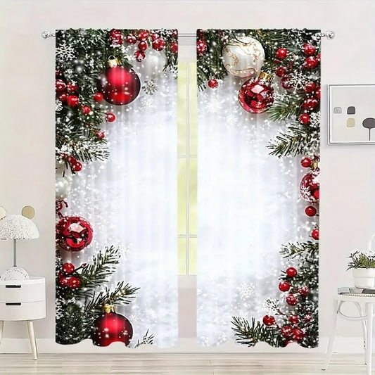 🎄Zasłony dekoracyjne o tematyce bożonarodzeniowej（Dwuczęściowy zestaw）