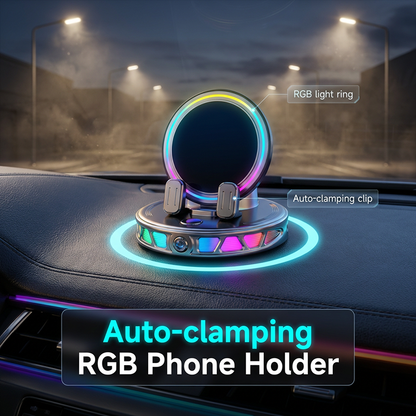 🎁💥RGB Elektryczny Uchwyt na Telefon do Samochodu z Ładowaniem Bezprzewodowym – Auto-zacisk i 15W Szybkie Ładowanie ⚡