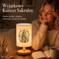 Drewniana lampa stołowa z wzorem Matki Boskiej