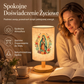 Drewniana lampa stołowa z wzorem Matki Boskiej