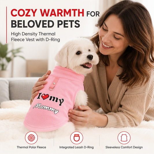 🐾 Ciepły sweter dla psa z pierścieniem na smycz – z napisem „Love Daddy & Mommy”, zapewniający wygodę podczas zimowych spacerów ❄️✨